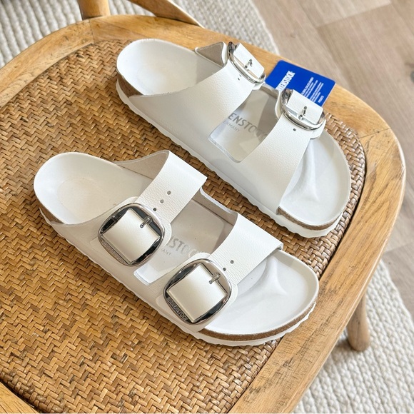 Birkenstock Shoes - NWT Birkenstock Arizona Big Buckle Sandals White/Silver
